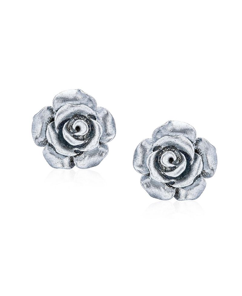 3D Rose Stud Earrings .925 Sterling Silver Post White, Blue, Pink (3 Set)