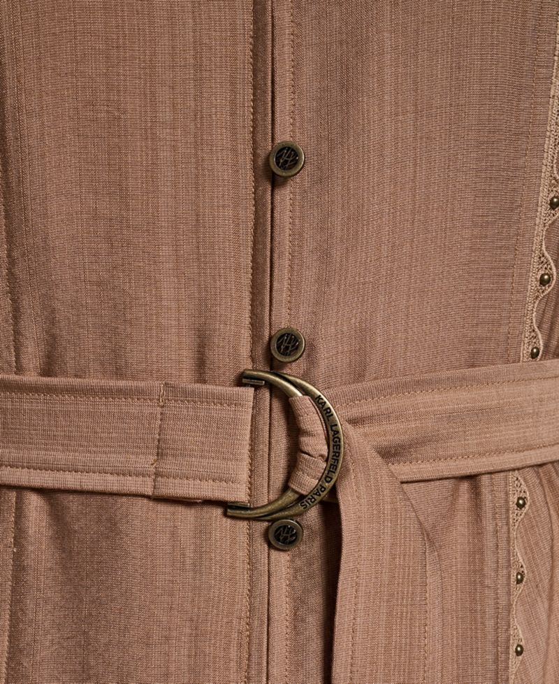 Women's Belted Nailhead Trim V-Neck Dress