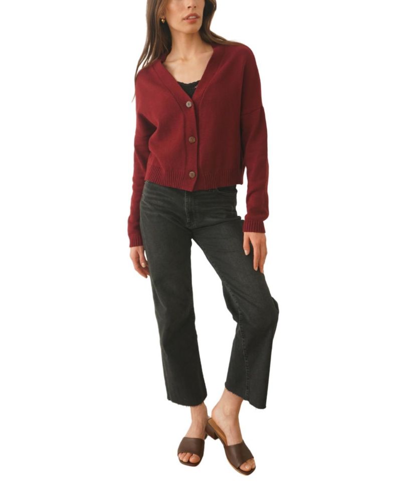 Women's Cotton Diana Crop Cardigan in Burgundy