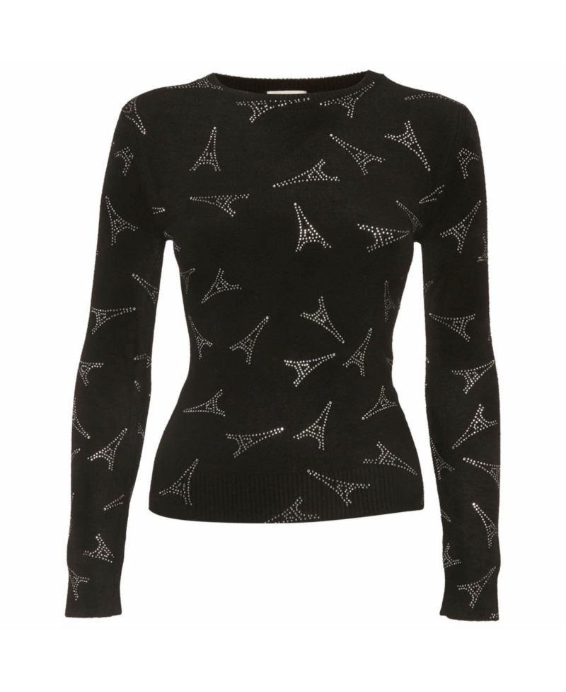 Women's Eiffel Tower Rhinestone Velvet Sweater
