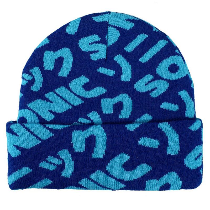 Men's Sonic Flat Embroidery Blue AOP Jacquard Acrylic Knit Beanie