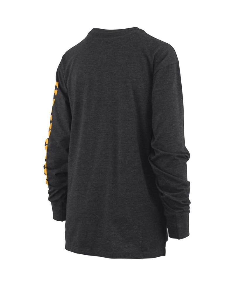 Women's Heathered Black Iowa Hawkeyes Two-Hit Canyon Long Sleeve T-shirt