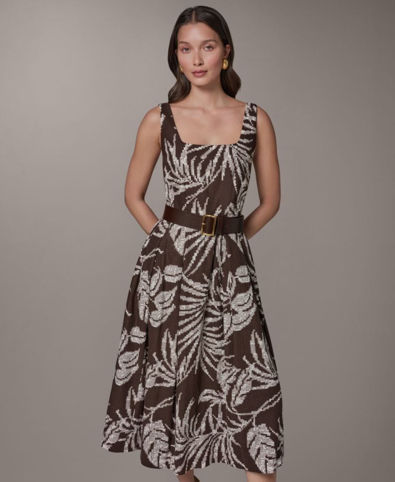 Women's Printed Square Neck Midi Dress