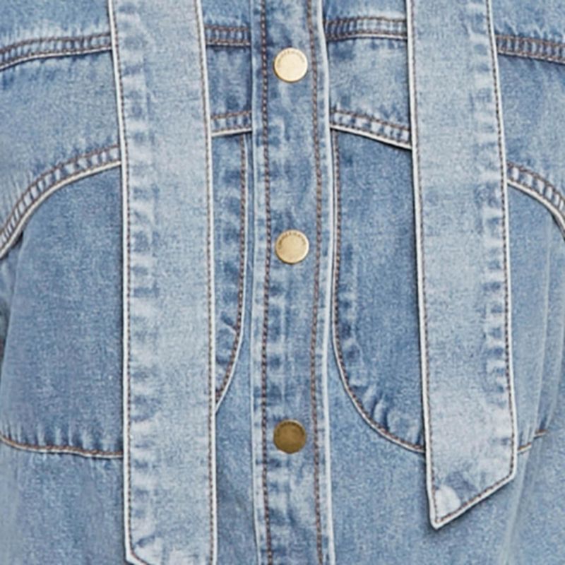 Women's Blue Denim Neck Tie-Up Blouse