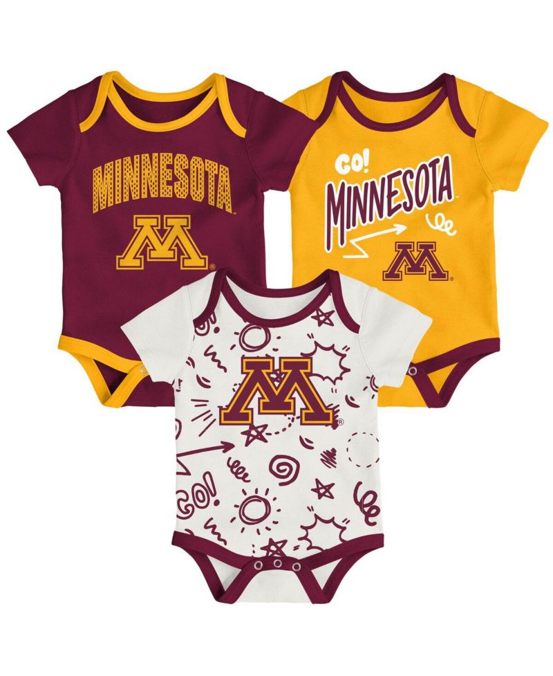 Baby Boys and Girls 3-Pack Minnesota Golden Gophers All Day Play Bodysuit Set