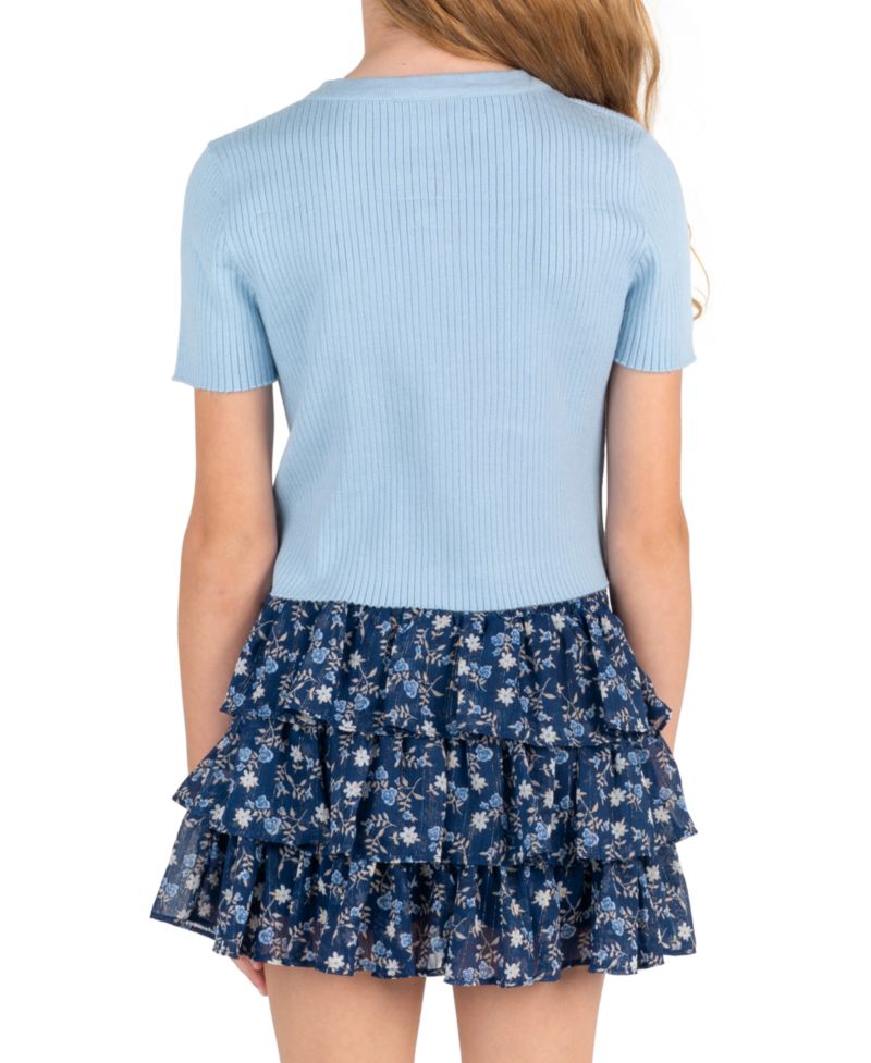 Girls' 7-16 Rib Knit Bow Top and Skort, 2-Piece Set