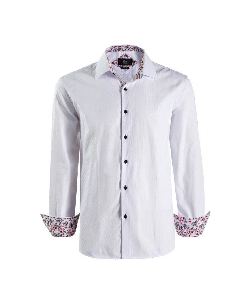 Big Boys White Slim Fit Jacquard Dot Shirt