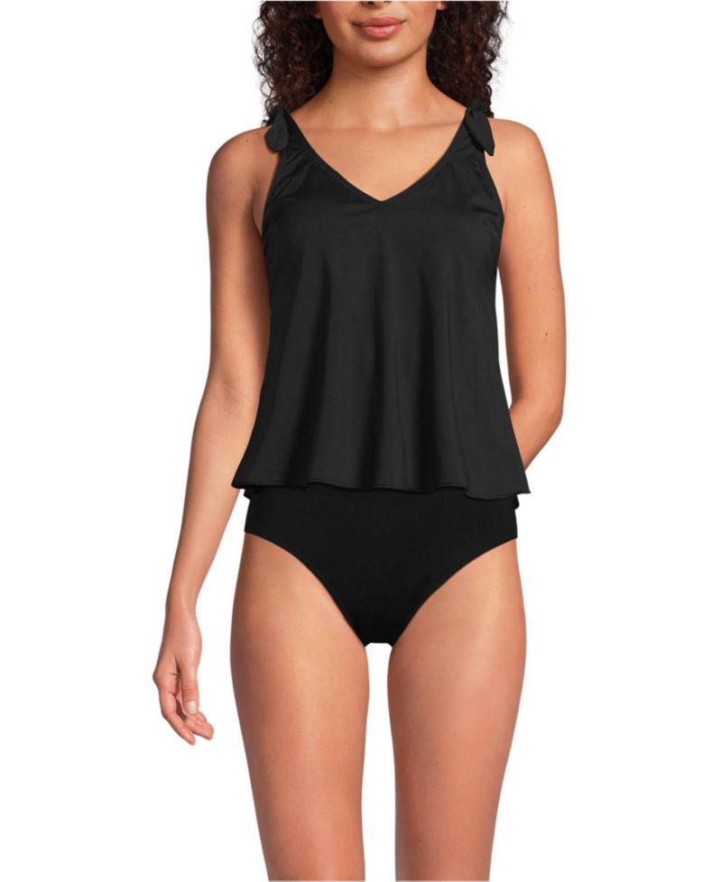 Women's Chlorine Resistant V-neck Shoulder Tie Flutter Tankini Swimsuit Top