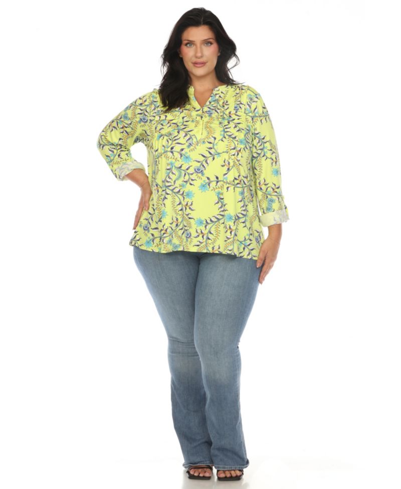 Plus Size Paisley Button Front Tunic Top