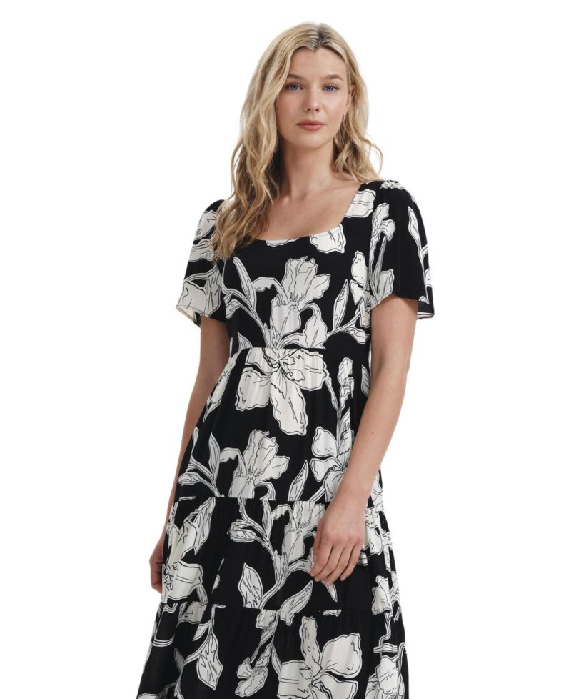 Women's Teresa Floral-Print Tiered Square-Neck Midi Dress