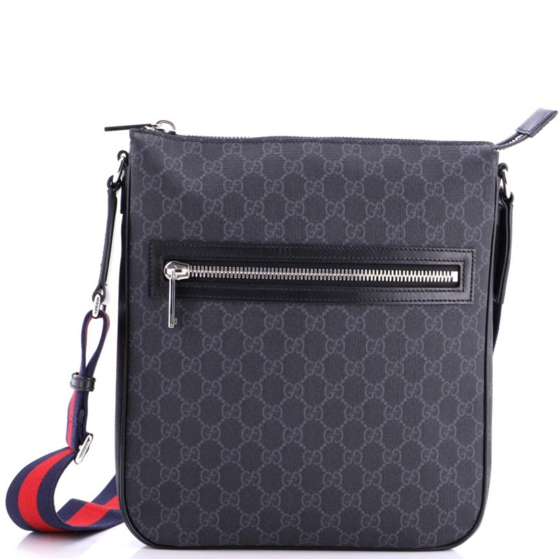 Medium Web Strap Front Zip Messenger Bag GG Coated Canvas