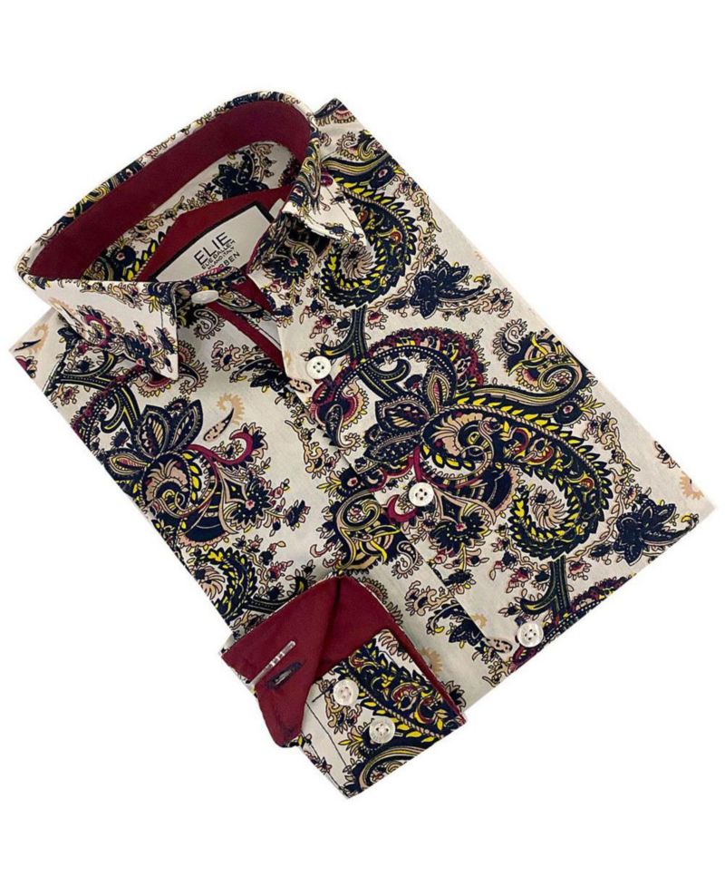 Big Boys White Paisley Slim Fit Short Sleeve Shirt