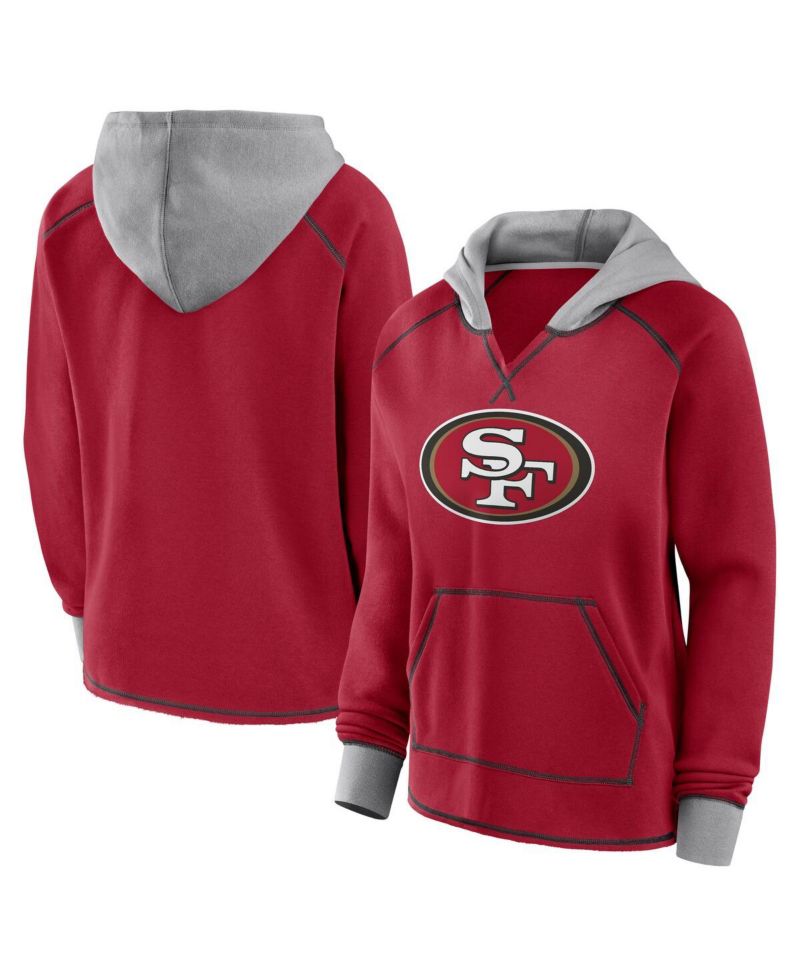 Women's Scarlet San Francisco 49ers Boom Fleece Pullover V-Neck Hoodie