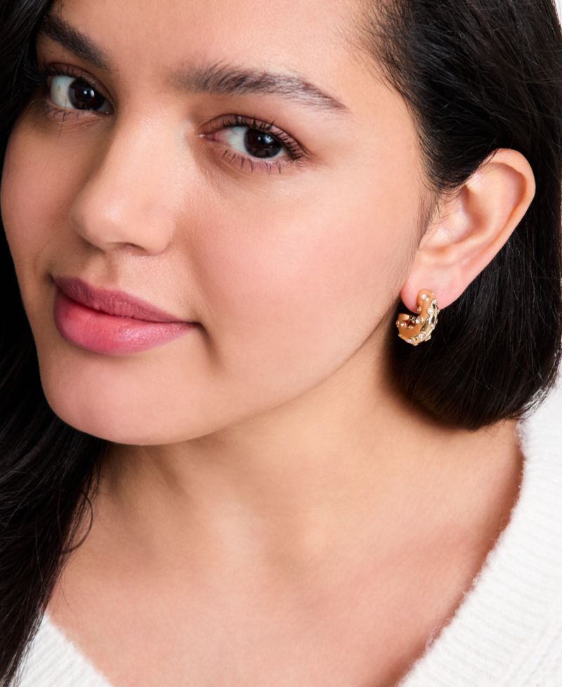 Small Pav&eacute; Chubby Hoop Earrings, 0.8"