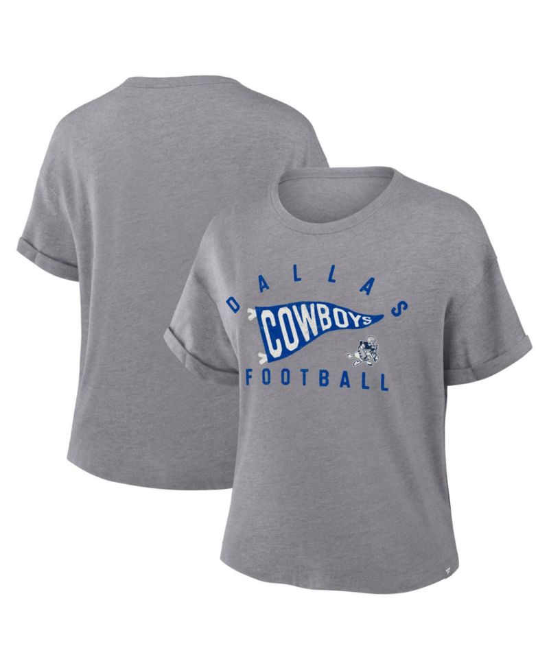 Women's Heather Gray Dallas Cowboys Pennant Wave Tribute Tri-Blend Boxy T-Shirt