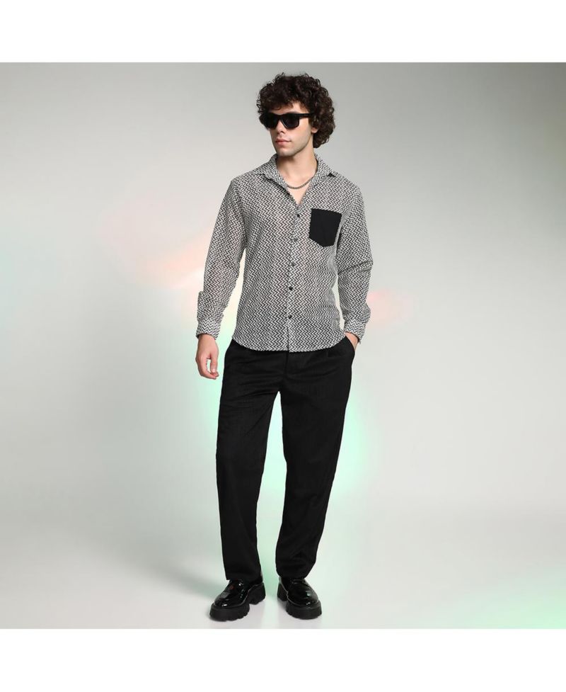 Men's Onyx Black & Cream White Zig-Zag Block Shirt