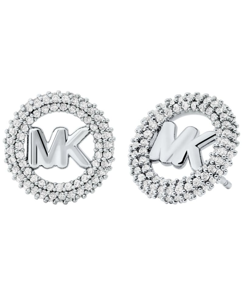 Silver Tone Small Pav&eacute; Logo Stud Earrings