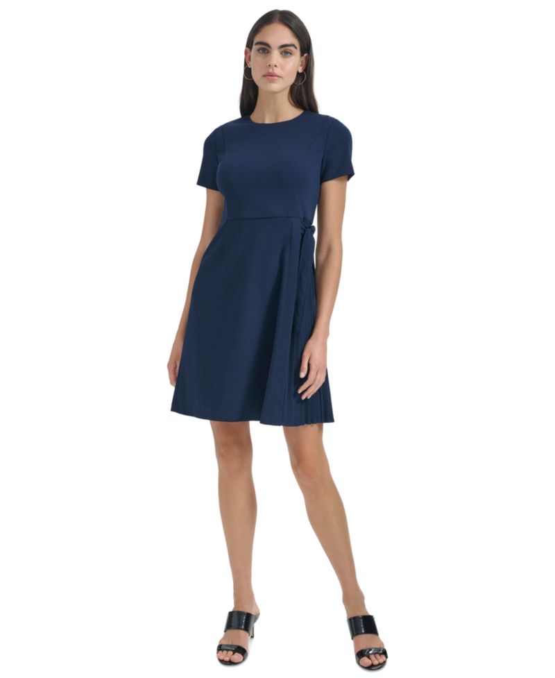 Petite Short-Sleeve Crewneck Fit & Flare Dress