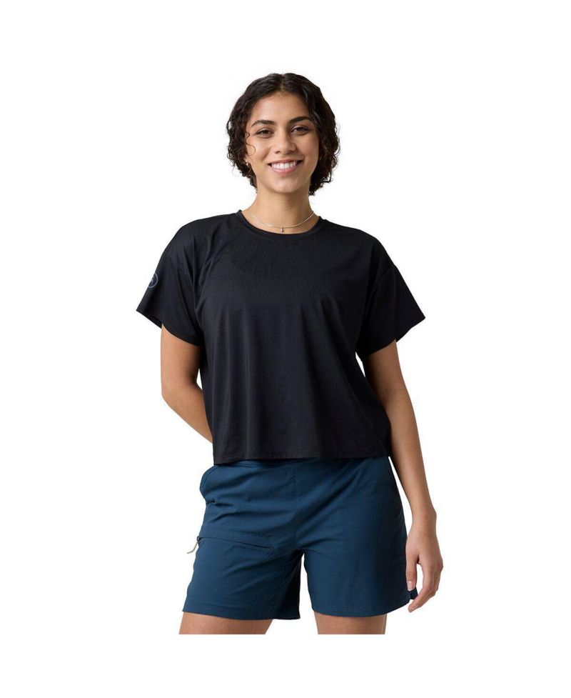 Women's Wasatch Adventure Run Drop-Needle Grid Knit Cropped Short-Sleeve T-Shirt