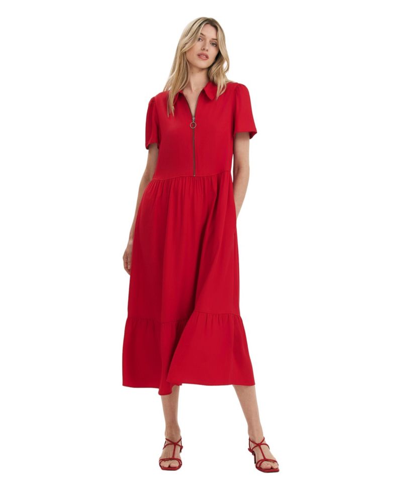 Women's Orion Collared Short-Sleeve Zip-Front Midi Dress