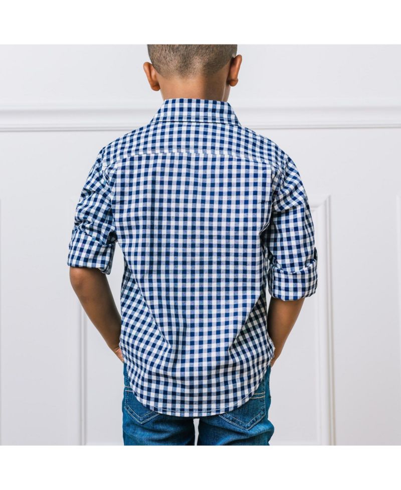 Baby Boys Hope and Henry Long Sleeve Stretch Poplin Roll-Up Button Down Shirt