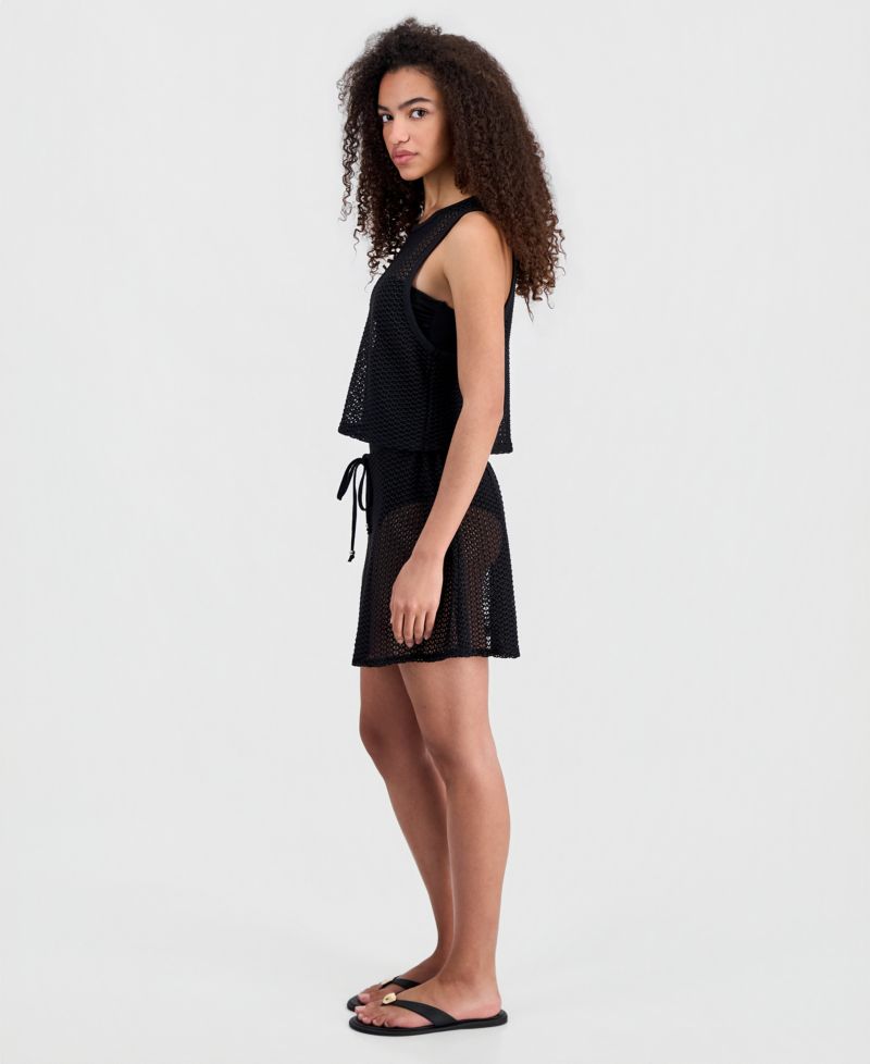 Women's Crochet Tie-Waist Swim Cover-Up Skirt