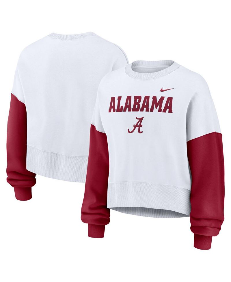 Women's White Alabama Crimson Tide Color Block Oversized Cropped Pullover Sweatshirt