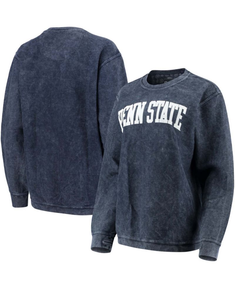 Women's Navy Penn State Nittany Lions Comfy Cord Vintage-Like Wash Basic Arch Pullover Sweatshirt