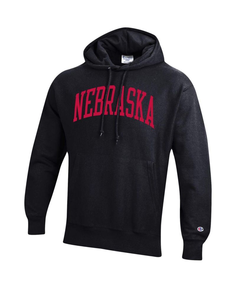 Men's Black Nebraska Huskers Team Arch Reverse Weave Pullover Hoodie