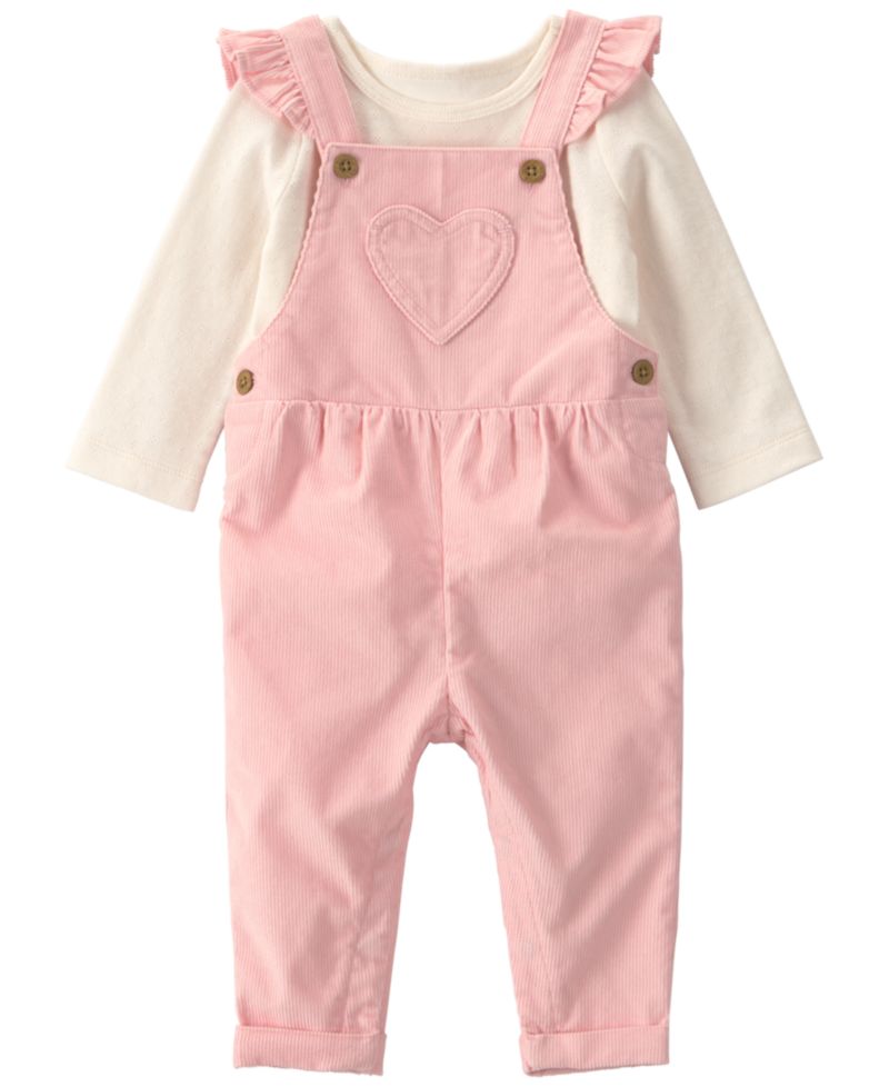 Baby Girls' Crewneck T-Shirt and Heart Corduroy Overall, 2-Piece Set
