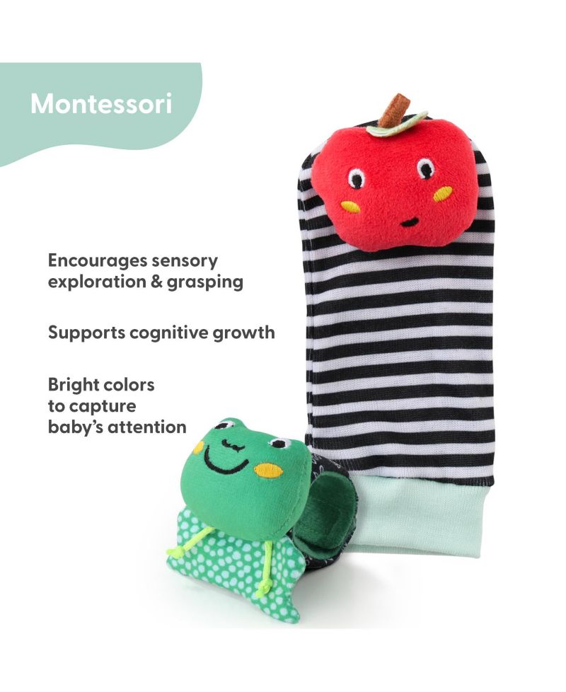 Montessori Baby Rattle Socks and Wrist Rattle Set, 5 Piece