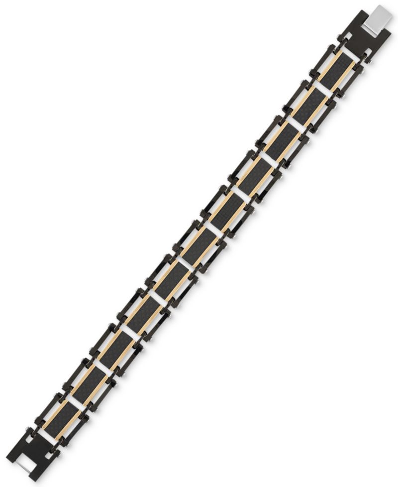 Two-Tone Square Link Bracelet in Black & Gold Ion-Plated Stainless Steel & Black Carbon Fiber