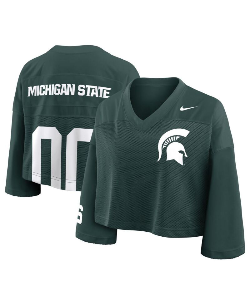 Women's Green Michigan State Spartans Cropped Mesh Fashion Jersey