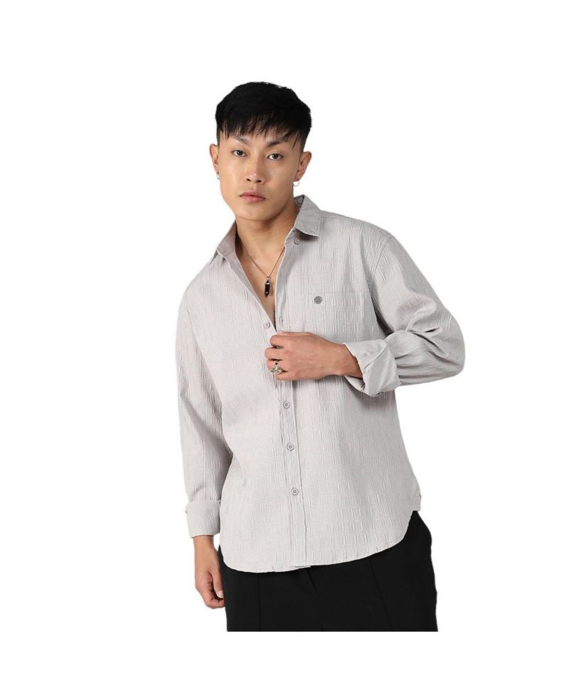 Men's Greige Textured Ruched Shirt