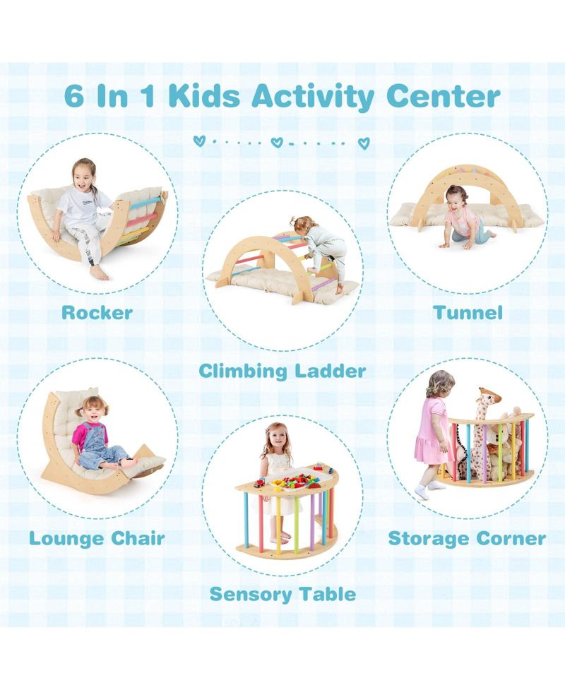 6-in-1 Wooden Climbing Activity Center with Removable Cushion, 3-Piece Set