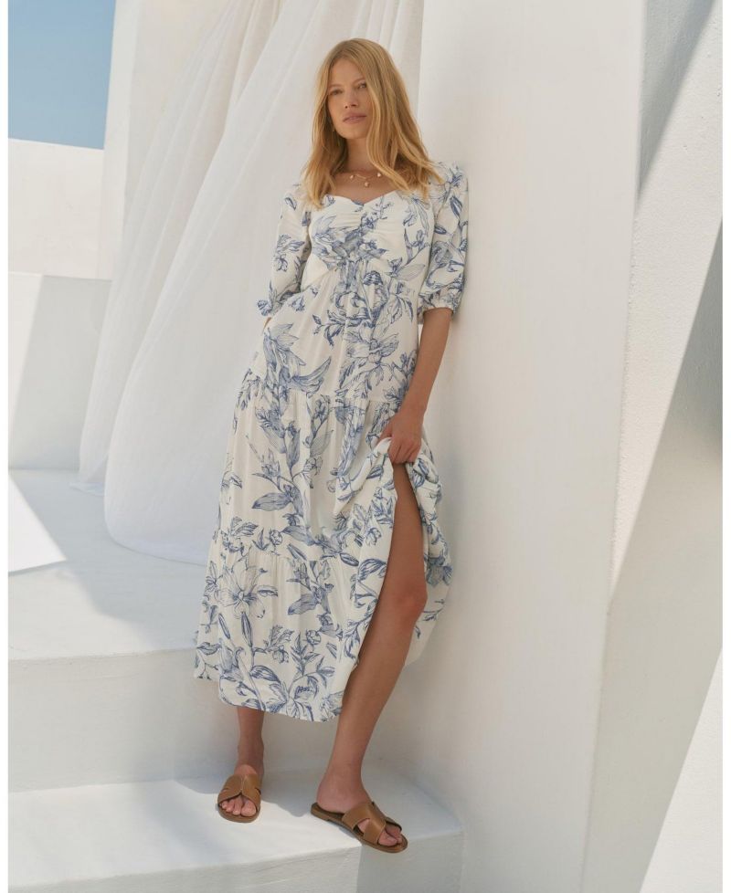 Women's Floral-Print Dropped-Waist Short-Sleeve Maxi Dress