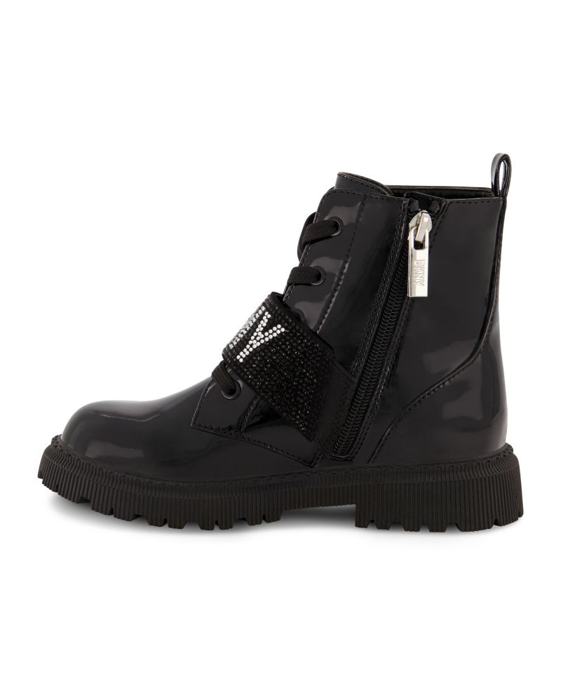 Little Girls Elastic Logo Strap Moto Boots