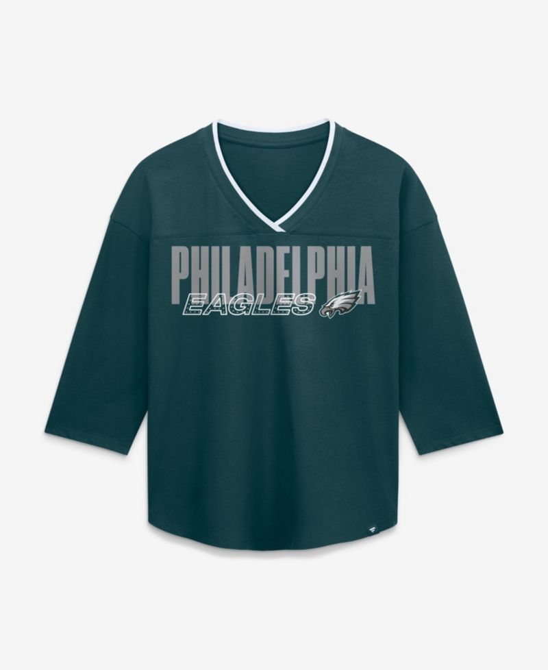 Women's Philadelphia Eagles Team First Deceptive Juke 3/4-Sleeve V-Neck T-Shirt