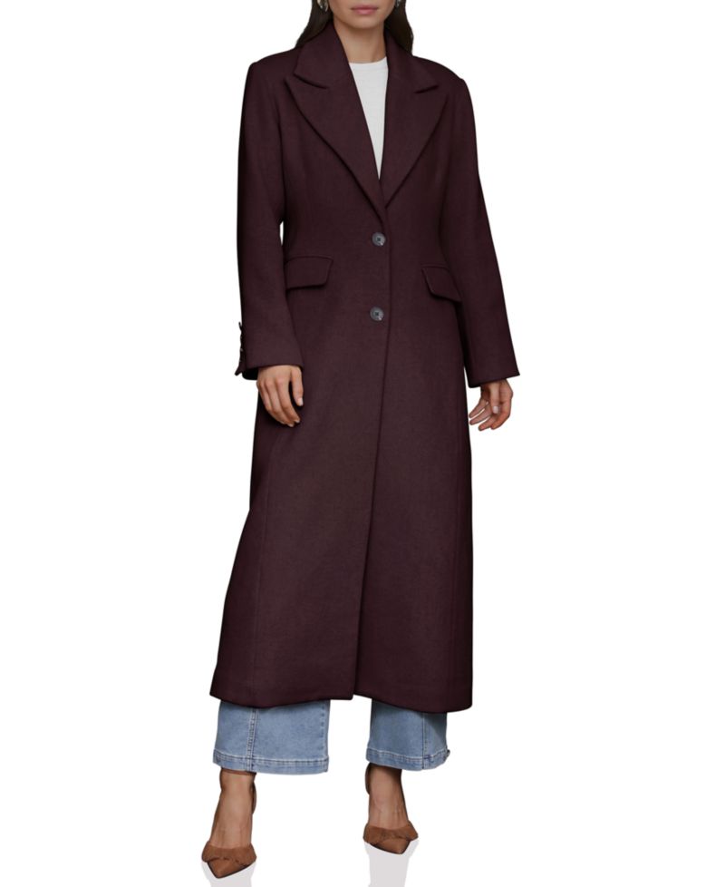 Women's Double-Breasted Long Wool-Blend Structured-Shoulder Coat