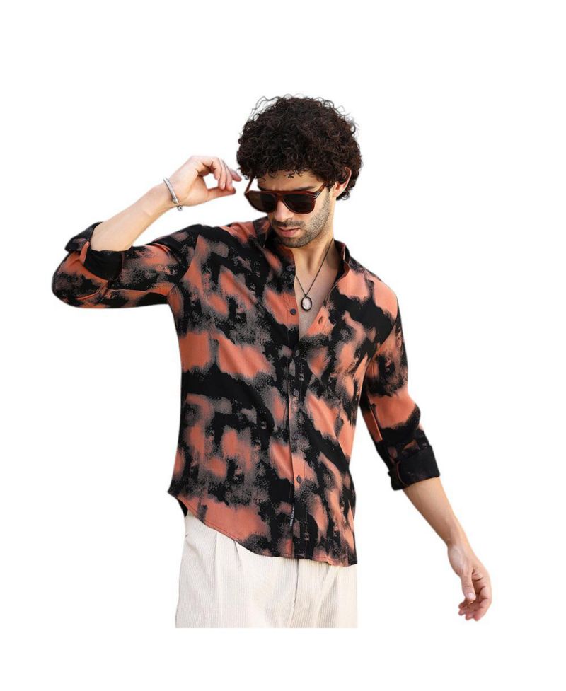 Men's Obsidian Black & Sienna Brown Smudged-Block Regular Shirt