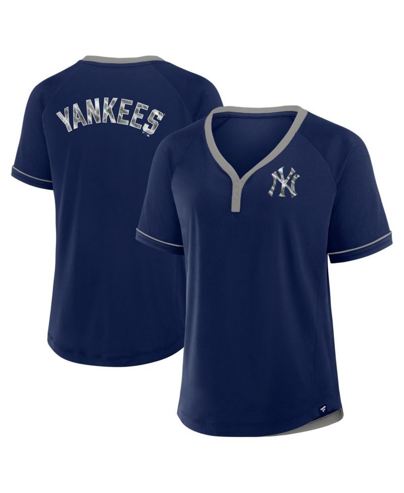 Women's Navy New York Yankees League Diva Star Raglan V-Neck T-Shirt