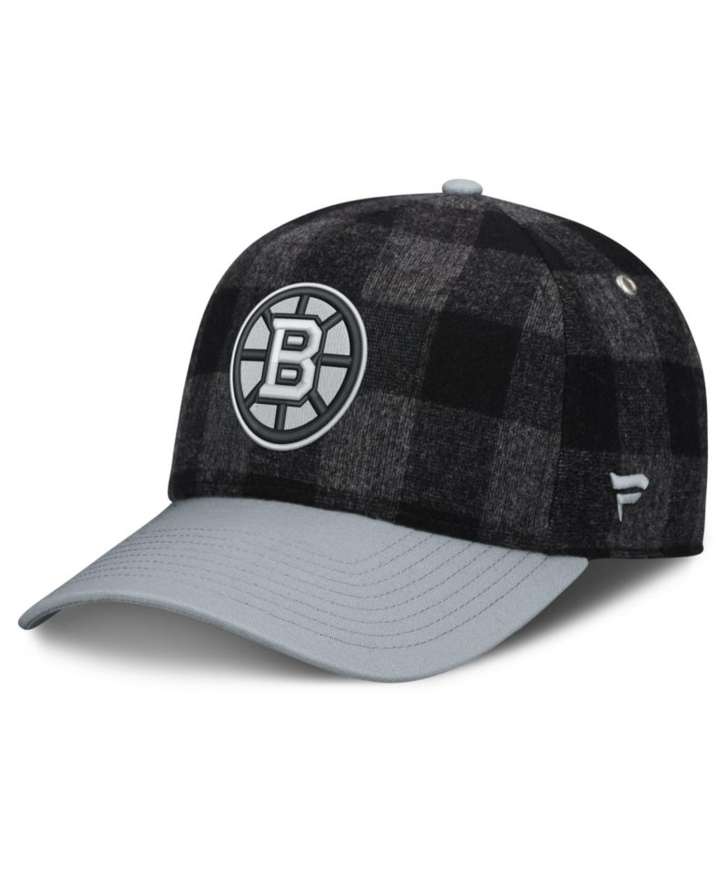Men's Black/Gray Boston Bruins Huntsman Plaid A-Frame Adjustable Hat