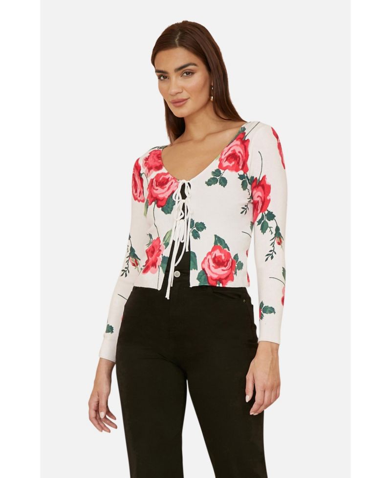Women's Long Sleeve V-Neck Tie Front Cardigan