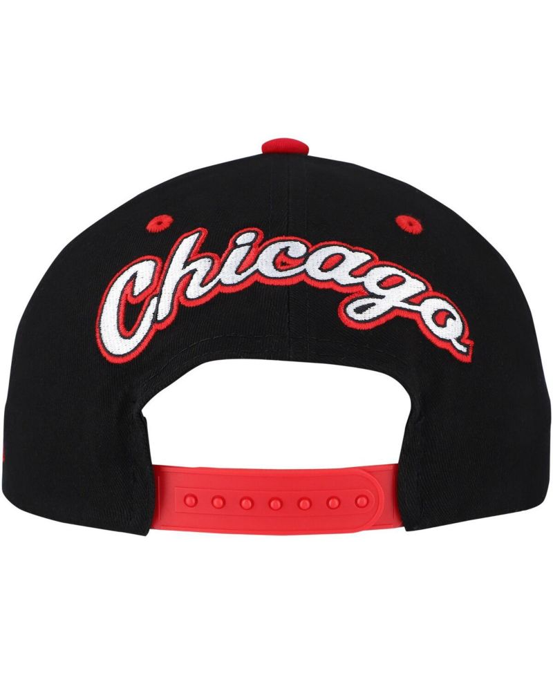 Men's Black/Red Chicago Blackhawks Backside Script Two-Tone Pro Crown Adjustable Hat