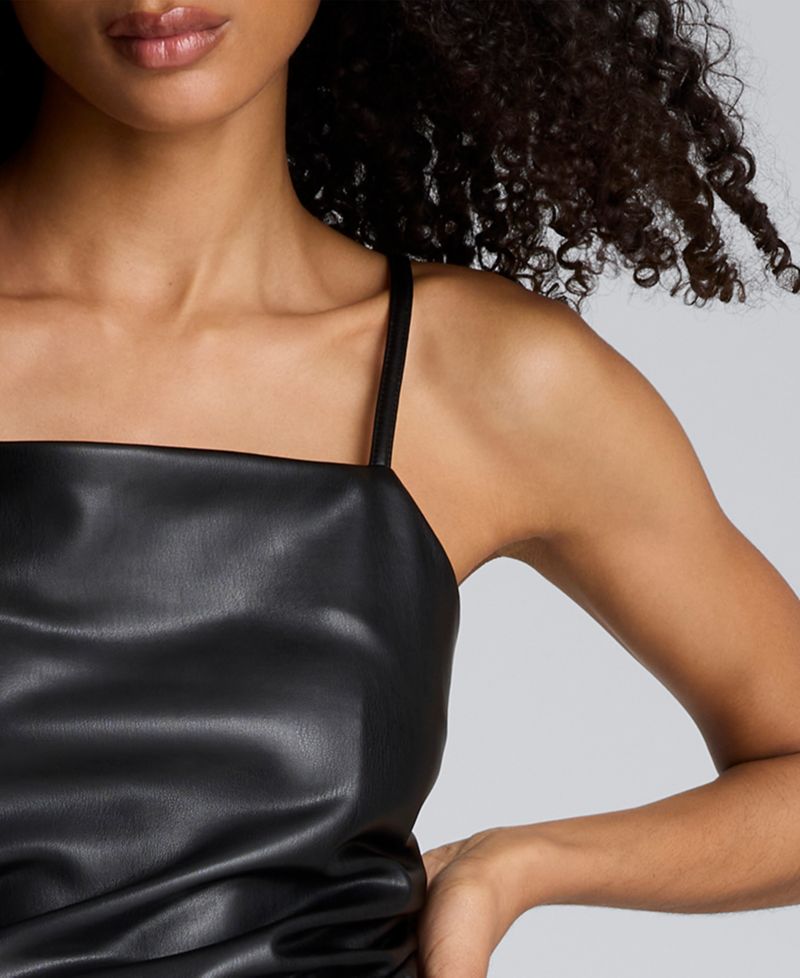 Women's Faux Leather Modern Sleeveless Midi Dress