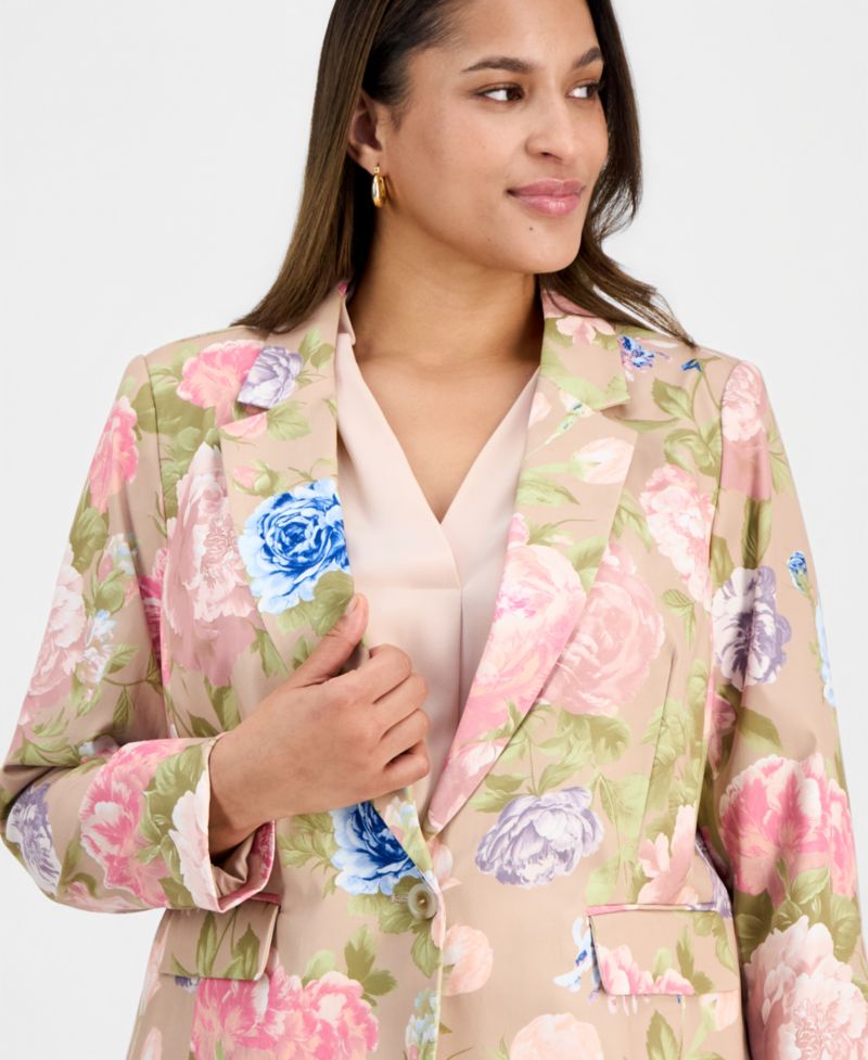 ASL Plus Printed Sateen One-Button Blazer