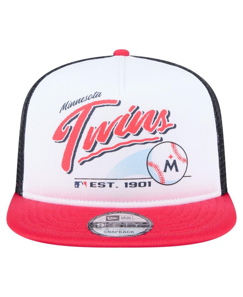Men's White/Red Minnesota Twins Retro Script Trucker 9FIFTY Snapback Hat