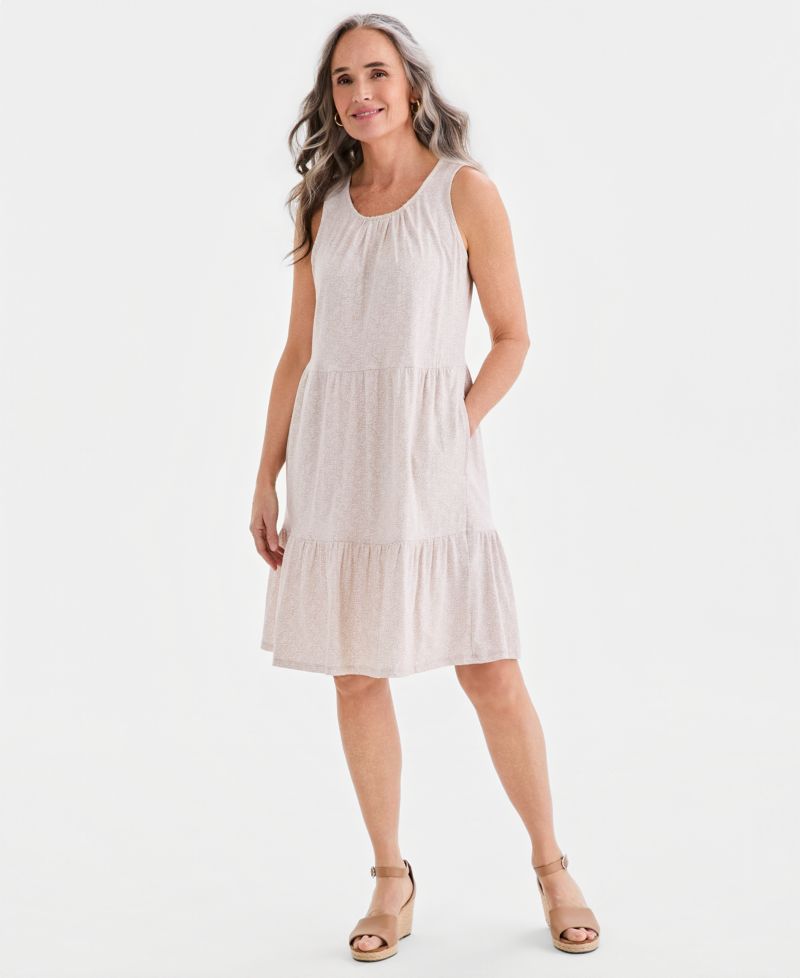 Petite Printed Round-Neck Tiered Tank Dress