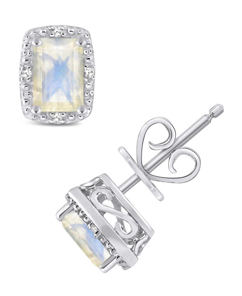 Gemstone and Diamond Accent Stud Earrings in Sterling Silver