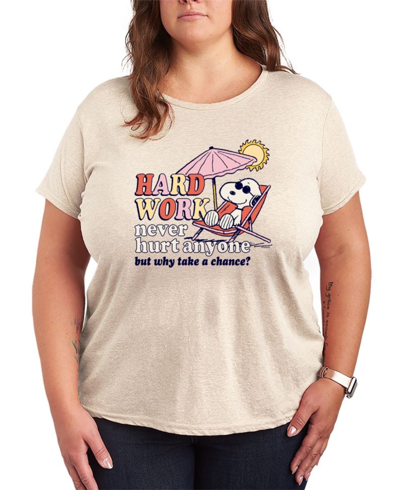 Plus Size Peanuts Hard Work Short-Sleeve Graphic T-Shirt